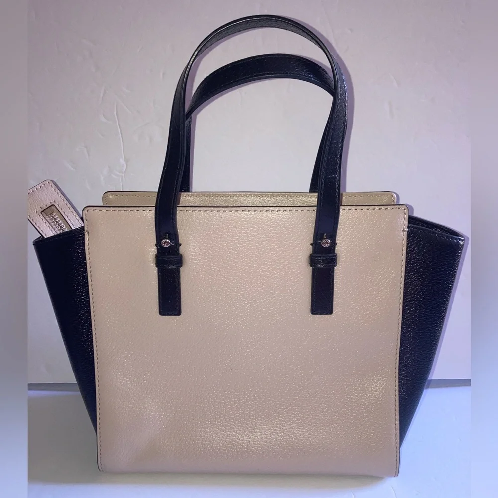 NWOT Kate Spade Hayden St Color Block  Black & Tan Leather Satchel w/Strap - Picture 2 of 15